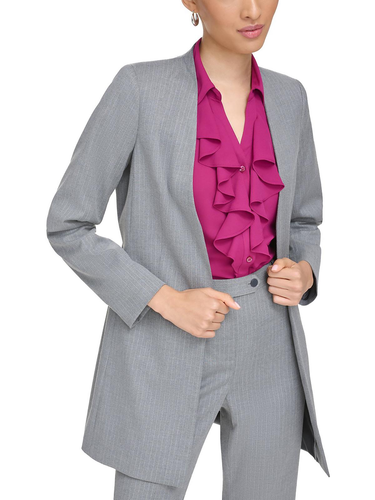Calvin Klein Womens Petites Pinstripe Suit Separate Open-Front Blazer